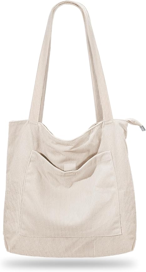 Light beige corduroy pocket handbag